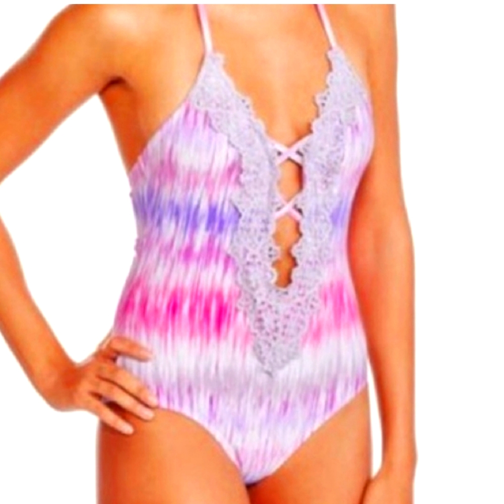 Marilyn Monroe One Piece Plunging Halter Swimsuit.